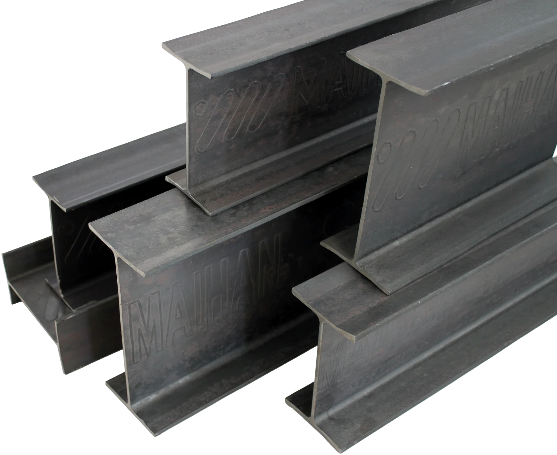 Stack of Maihan Steel H-beams and I-beams embossed with the MAIHAN mark